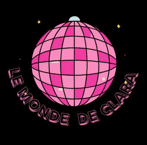 Logo rose Le Monde de Clara avec boule disco